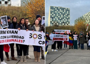 Venezolanos protestan en la sede de la CPI para exigir que el fiscal Karim Khan actúe «YA»